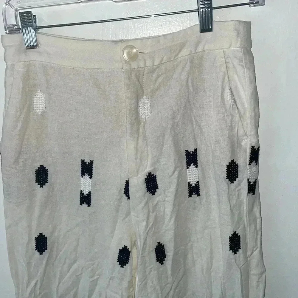 Zara Embroidered linen blend tribal pants 25” - Picture 6 of 12